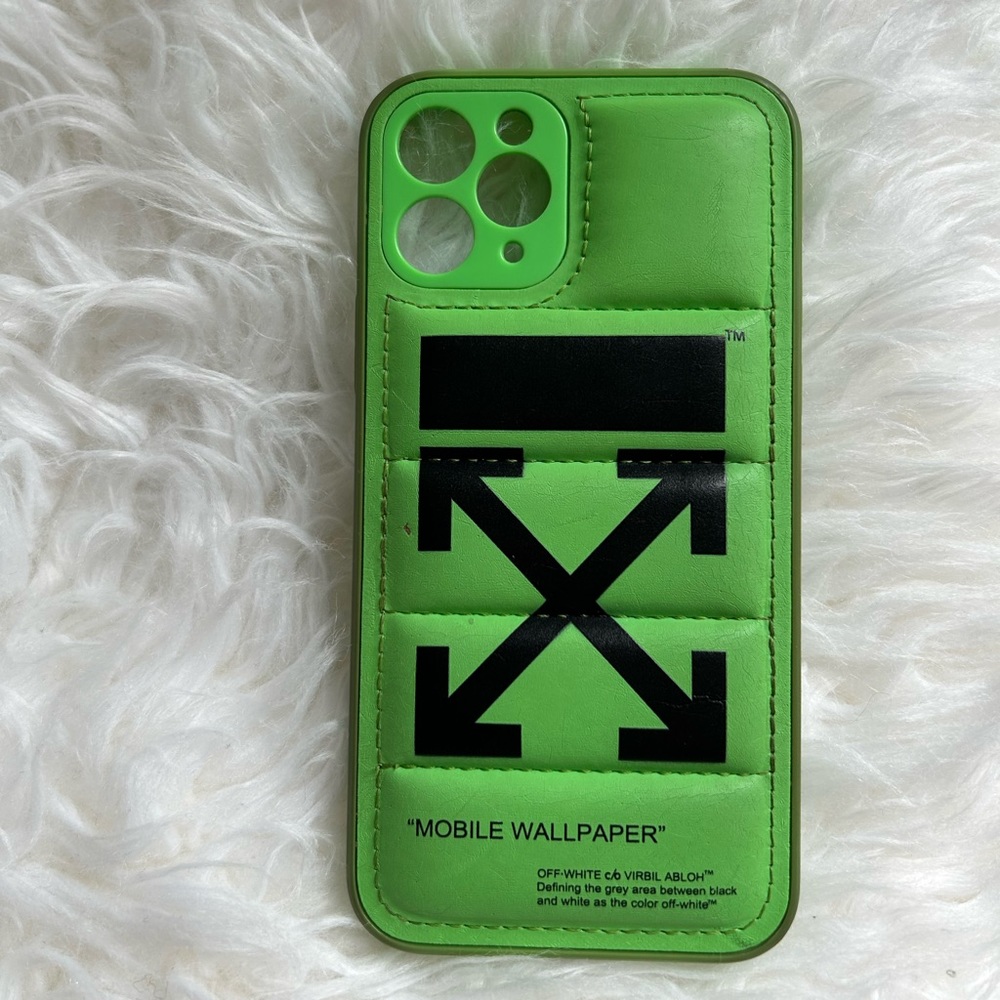 Faux OFF-WHITE neon green puffer case!